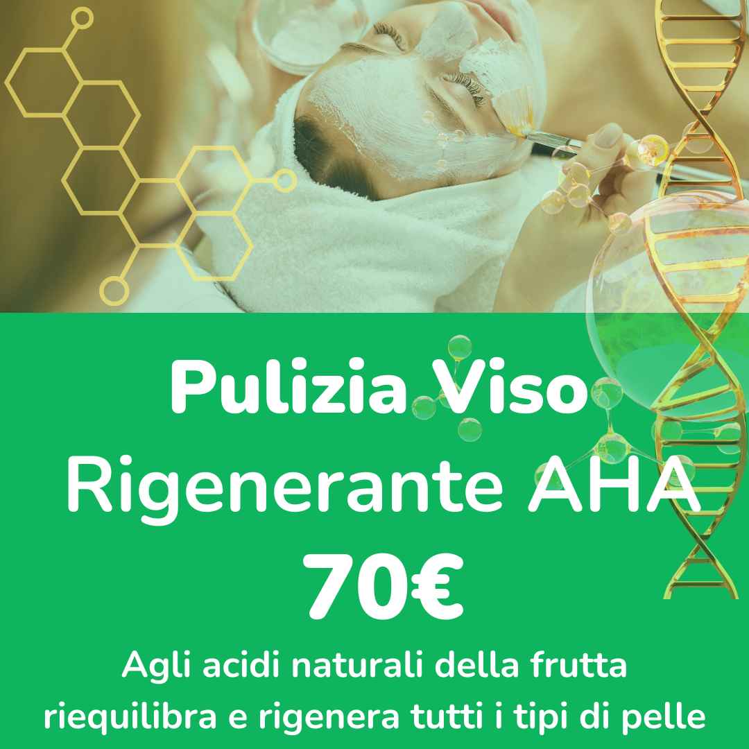 Pulizia viso rigenerante AHA con acidi della frutta per esfoliazione e rinnovo cellulare – trattamento viso professionale centro estetico