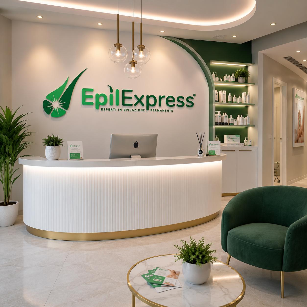 Reception centro EpilExpress franchising epilazione laser Reception moderna di un centro EpilExpress specializzato in franchising epilazione laser